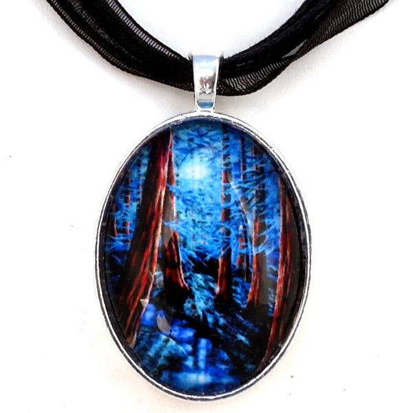 Moonrise over the Los Altos Redwood Grove Handmade Oval Pendant Laura Milnor Iverson Official Site