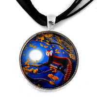 Red Panda in Golden Ginkgo Tree Handmade Pendant Laura Milnor Iverson Official Site