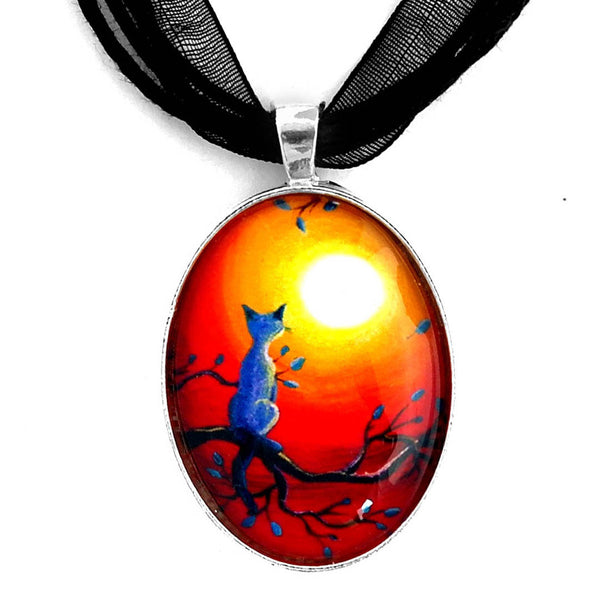 Siamese Cat in a Bright Autumn Sunset Handmade Pendant Laura Milnor Iverson Official Site