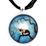 Snowshoe Siamese Cat in Teal Moonlight Handmade Pendant Laura Milnor Iverson Official Site