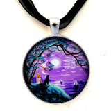 Handmade Pendant Woman and Black Lab Dog Meditating by the Ocean