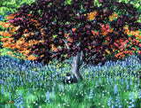 Tuxedo Cat under a Japanese Maple Tree Original Painting