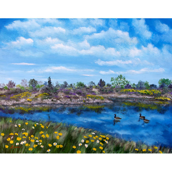 Spring Daisies at Los Gatos Lake Original Painting California Landscape