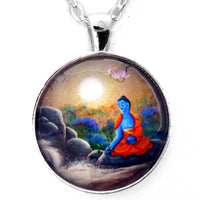 Medicine Buddha By A Waterfall Handmade Round Pendant Laura Milnor Iverson Official Site