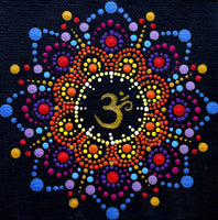 Aum Star Flower Mandala Original Mini Dot Painting on Easel Meditation Tabletop Desktop