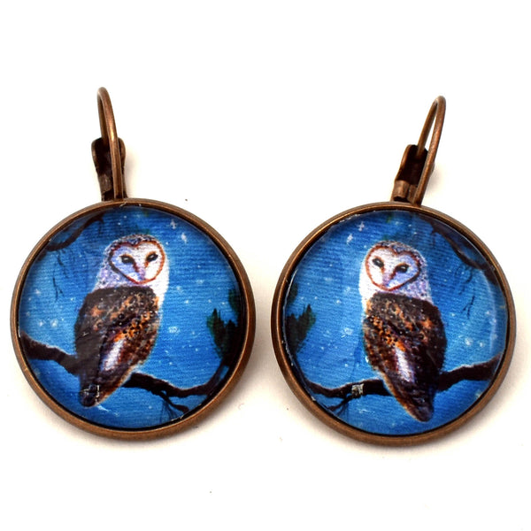 Barn Owl in Pine Tree Pierced Earrings - Laura Milnor Iverson Official Site