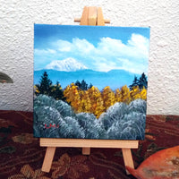 Autumn Landscape with Snowy Mountain Original Mini Painting on Easel