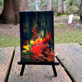 Red Sunset Over a Lake Original Mini Painting on Easel