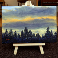 Pine Trees in Winter Light Original Mini Painting on Easel