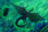 Green Dragon in Crystal Cave Original Mini Painting on Easel