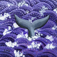 Gray Whale Tail in Purple Waves Original Mini Painting on Easel