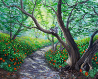Naturtiums on a Spring Morning Original Painting Laura Milnor Iverson Squirrel Landscape
