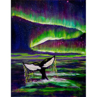Killer Whale Tail in Aurora Borealis Original Painting - Laura Milnor Iverson Official Site