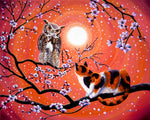 The Owl and the Pussycat in Peach Blossoms Original Painting