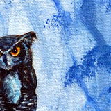 Horned Owl in Deep Blue Woods Original Painting - Laura Milnor Iverson Official Site