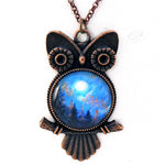 Owl - Moon Over Pacific Northwest Pine Trees Pendant Necklace