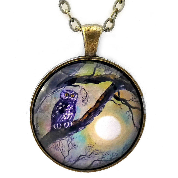 Screech Owl in White Oak Tree Handcrafted Necklace USA Artist