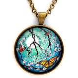 Monarch Butterflies in Teal Moonlight Handmade Pendant on 24" Necklace - Laura Milnor Iverson Official Site