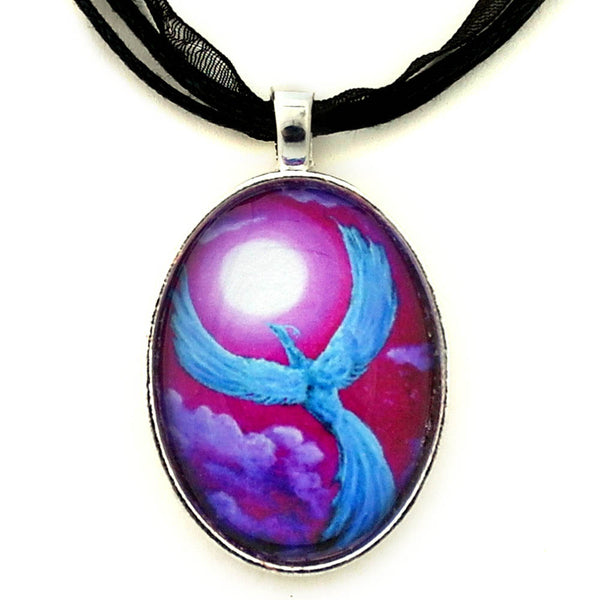 Turquoise Moon Phoenix Handmade Pendant - Laura Milnor Iverson Official Site