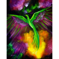 Green Phoenix in Bright Cosmos Original Painting