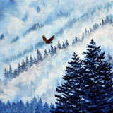 Eagle Flying Over Misty Fir Trees Pacific Northwest Landscape Original Painting