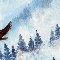 SOLD - Eagle Flying Over Misty Fir Trees - Prints Available