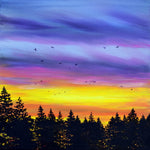 Pacific Northwest Sunset Over Pine Trees Original Painting Oregon Landscape