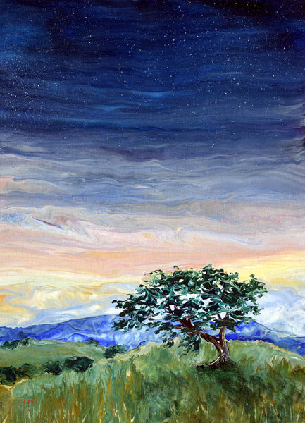 White Oak Tree in the Early Evening Original Painting Laura Milnor Iverson Summer Pour Painting Landscape Oregon