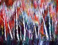 Autumn Birch Trees and Golden Deer Original Painting on Canvas Artwork