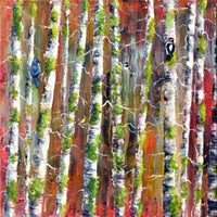 Backyard Birds in Birch Trees Original Painting - Laura Milnor Iverson Official Site
