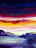 Sunset Over a Scottish Castle Original Painting Eilean Donan Scottish Landscape