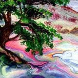 Cypress Tree by a Mountain Lake Original Painting Laura Milnor Iverson