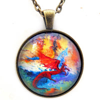 Fire and Ice Dragons Handmade Pendant Laura Milnor Iverson