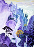Temple in the Purple Mountains Original Painting Laura Milnor Iverson Zen Landscape