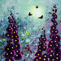 Hollyhocks Camberwell Butterflies Flower Garden Original Painting Laura Milnor Iverson