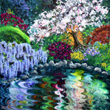 Blossoming Tree and Wisteria by a Pond Original Painting Laura Milnor Iverson Official Site