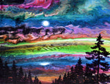 Moonlight over a River Original Painting Laura Milnor Iverson Pacific Northwest Oregon Pour Landscape