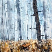 Douglas Squirrel in a Misty Pine Woodland Original Painting Oregon Pacific Northwest Landscape