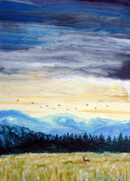 Deer in a Meadow at Dawn Original Painting Corvallis Oregon Landscape