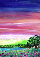 Wild Sweet Peas at Sunset Oregon Landscape Original Painting on Canvas Laura Milnor Iverson