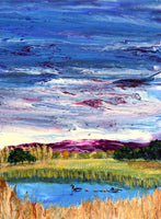 Geese and Goslings Out for a Swim Wetlands Oregon Landscape Original Painting