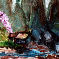Temple at the Foot of a Waterfall Original Painting Laura Milnor Iverson