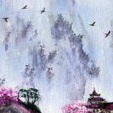 Waterfall Temple in Sakura Original Painting Laura Milnor Iverson