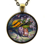 Sleepy Owls in Dogwood Blossoms Pendant Necklace - Laura Milnor Iverson Official Site