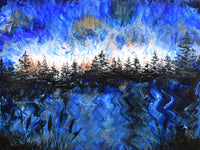Pine Trees at Twilight in Blue and Copper Original Painting - SOLD - Prints Available