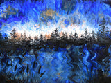 Pine Trees at Twilight in Blue and Copper Original Painting - SOLD - Prints Available