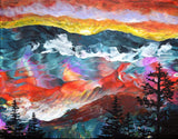 Sunset Over the Mountains Original Pour Painting Oregon Landscape