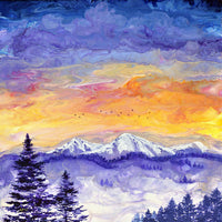 Sunset over Pacific Northwest Snowy Mountains Original Painting Oregon Landscape