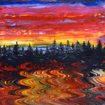 Fiery Pacific Northwest Sunset Over a Lake Original Painting Laura Milnor Iverson Official Site