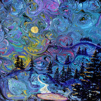 Starry Night in the Pacific Northwest Pour Painting Landscape